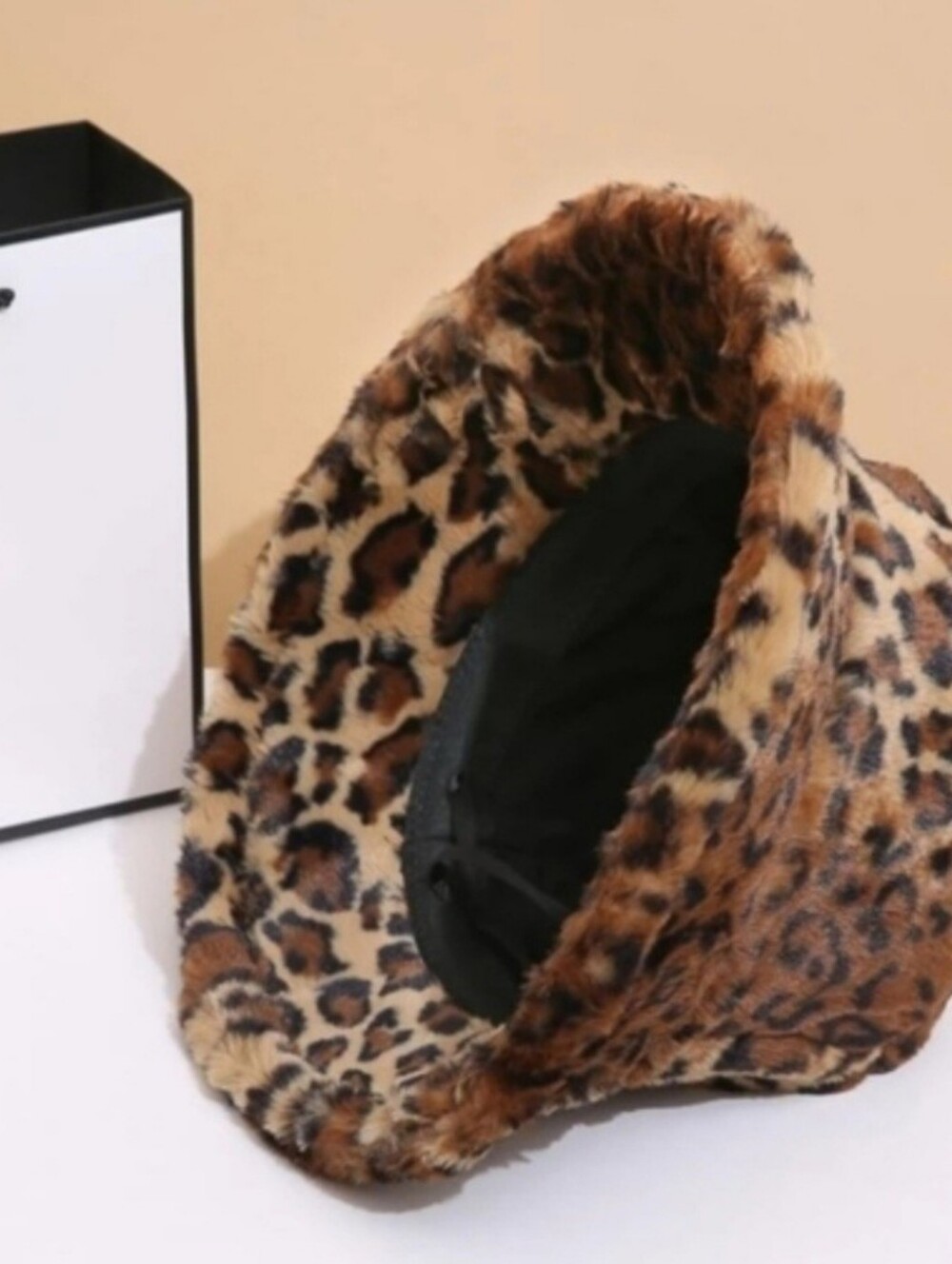 Fuzzy Leopard Print Faux Fur Bucket Hat | Brown Tan Animal Print - Picture 6 of 9